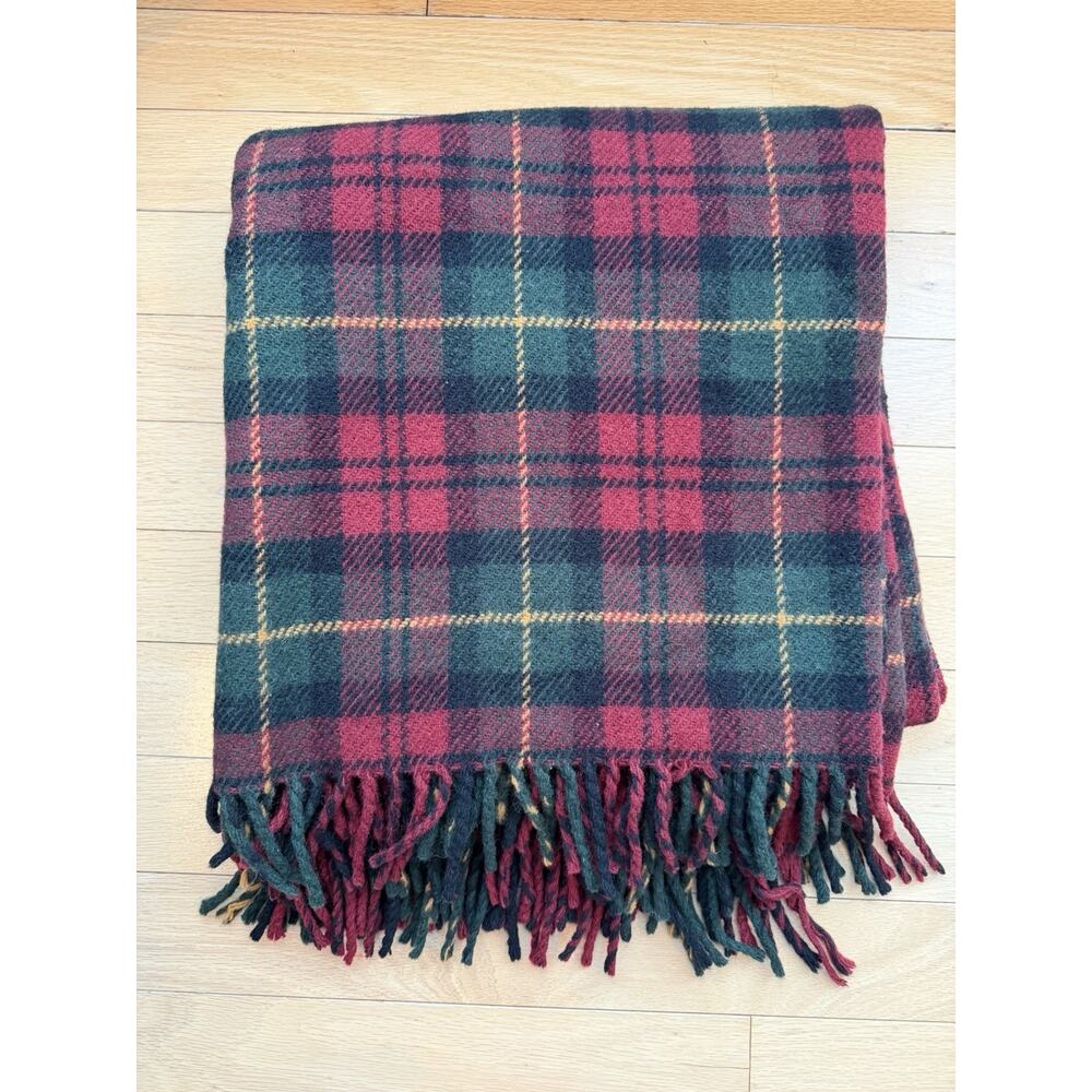 Vintage L.L. BEAN Plaid Washable Wool Blanket Throw 54” X 66” MADE IN USA